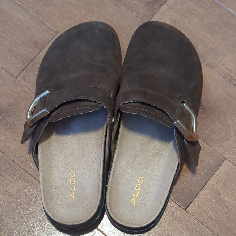 Aldo Dark Brown Slip-On Mules with Buckle